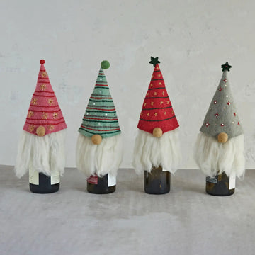 bottle + tree topper - felt gnome by creative co-op