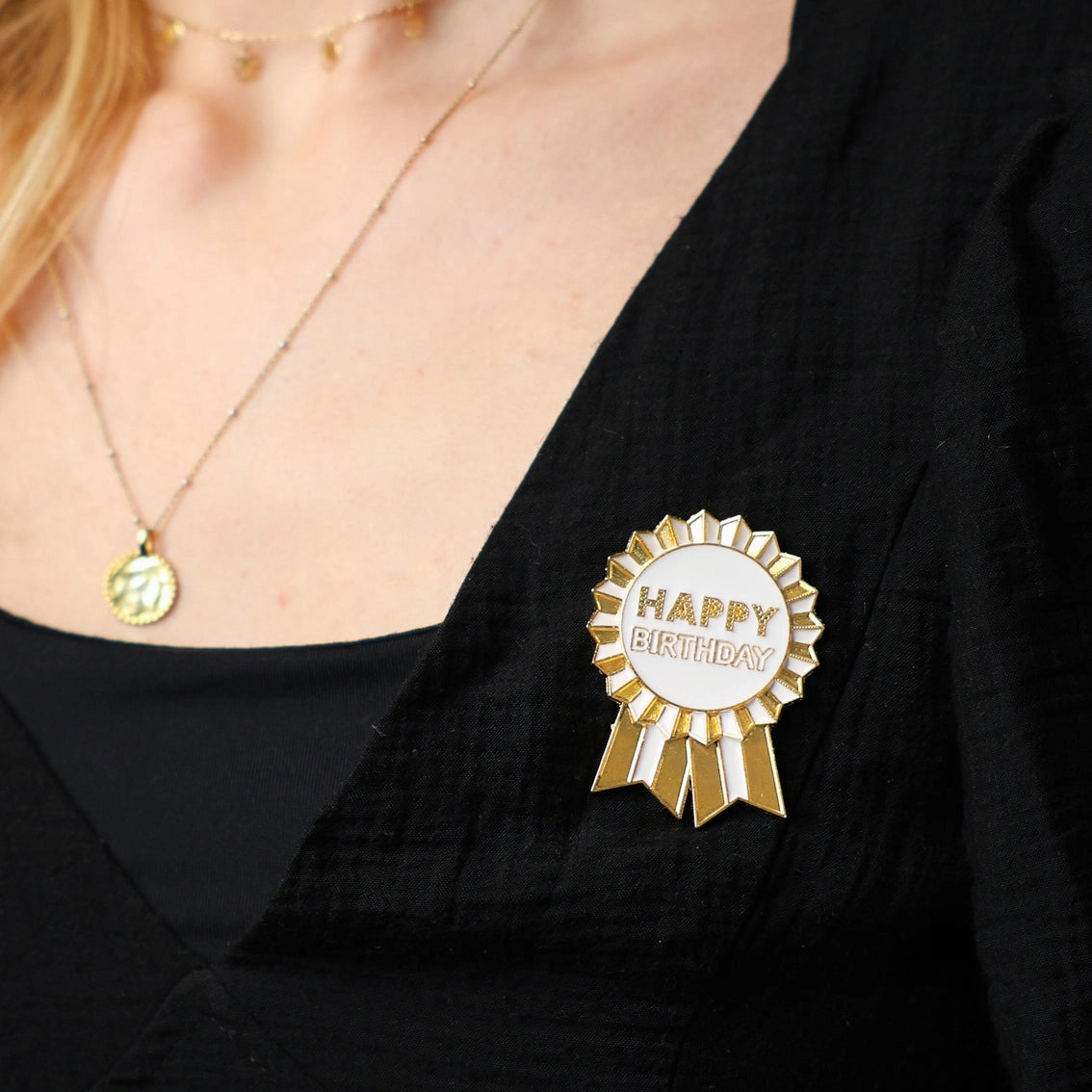 pin badge - happy birthday - gold enamel by talking tables, usa