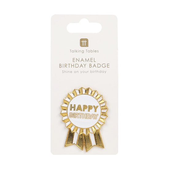 pin badge - happy birthday - gold enamel by talking tables, usa