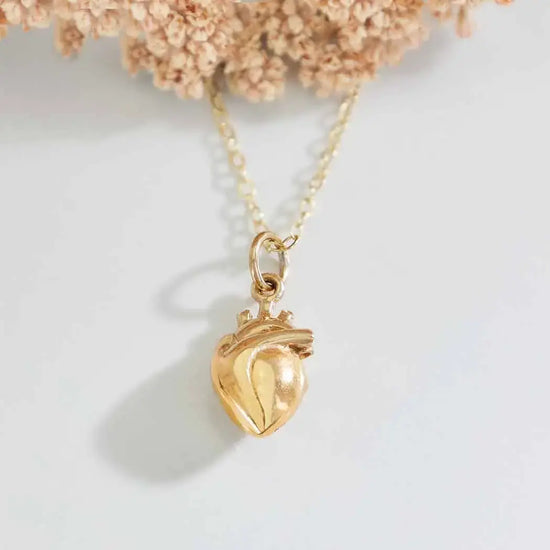 necklace - round anatomical heart - bronze gold fill by nina designs