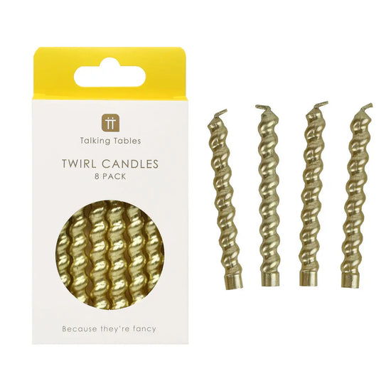 candles - gold twirl - 8 pack by talking tables, usa
