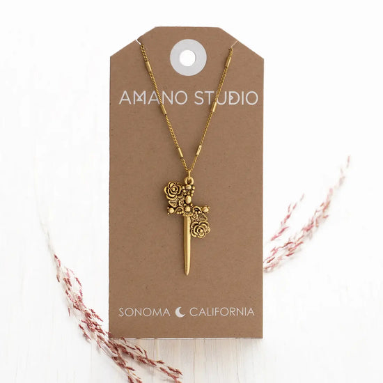 necklace - gothic romance dagger - 20" chain - 14kgp by amano studio