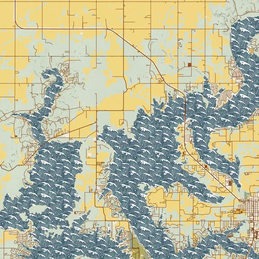 map print - 12x18 woodblock - oklahoma lakes by jace.design