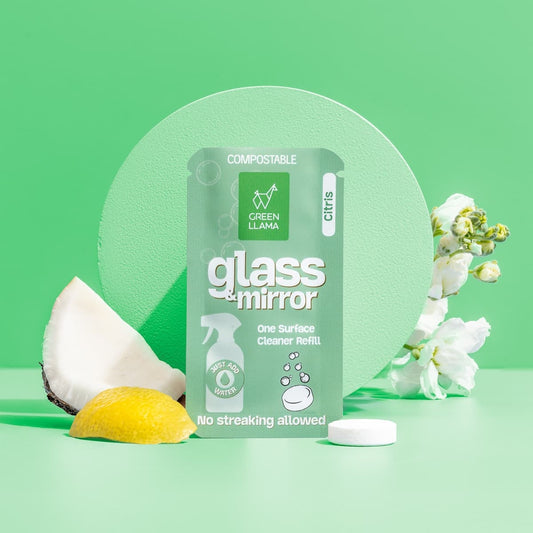 cleaner - glass & mirror one surface refill - citrus by green lllama