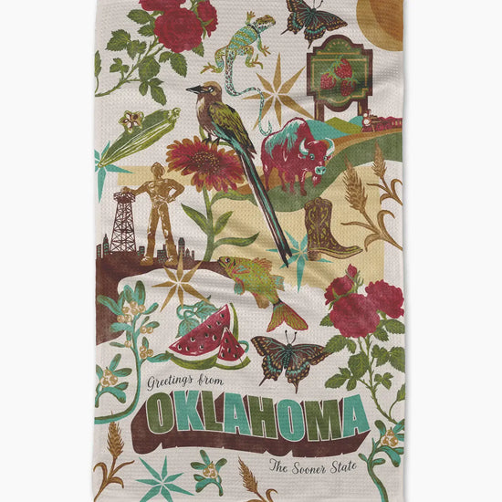 tea towel - microfiber - greetings from oklahoma by geometry house