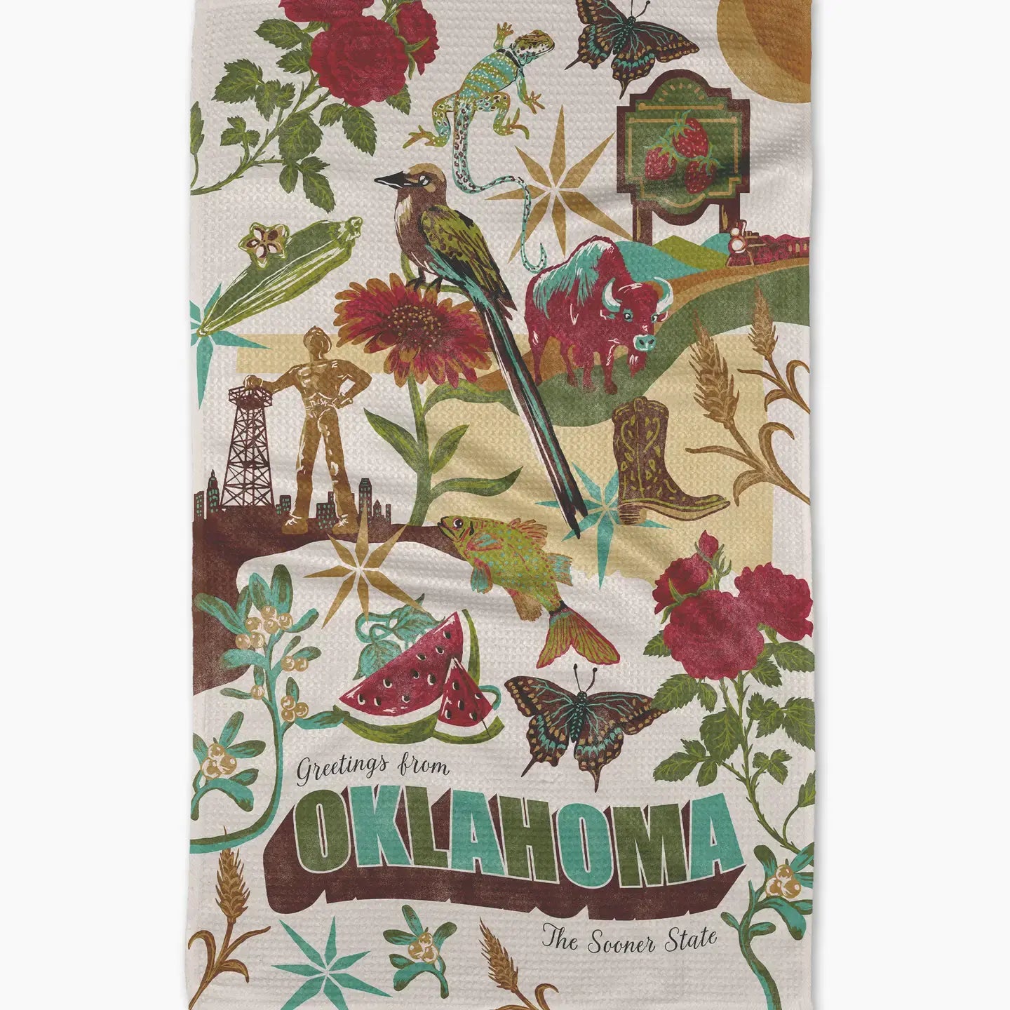 tea towel - microfiber - greetings from oklahoma by geometry house