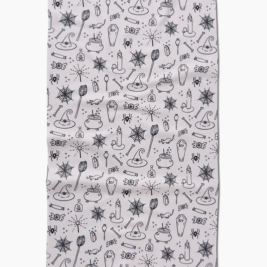 tea towel - microfiber halloween - magic white by geometry house