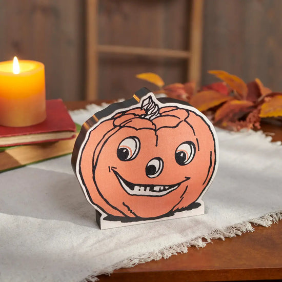 decor - wooden sitter - jack o'lantern pumpkin by primitives by kathy