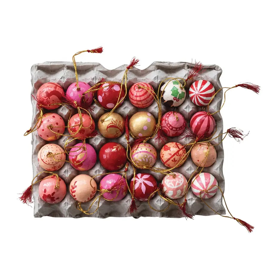 ornament - 1" paper mache ball - hand-painted multicolor assorted by creative co-op