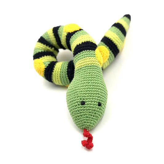 toy - crochet rattle - snake - green & black stripe by pebble