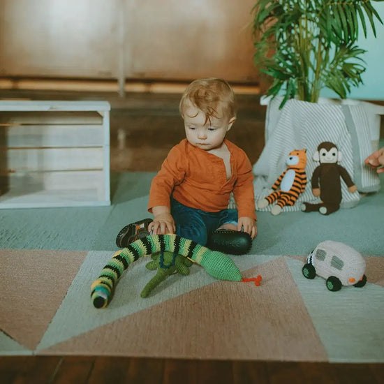 toy - crochet rattle - snake - green & black stripe by pebble