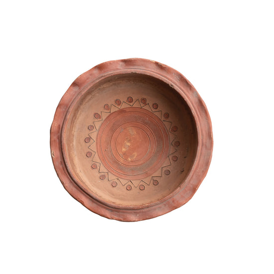 terracotta low bowl - ruffled & footed - embossed flowers by creative co-op