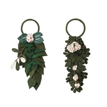 door hanger - wool felt - leaves + cream flowers (2 styles) by creative co-op