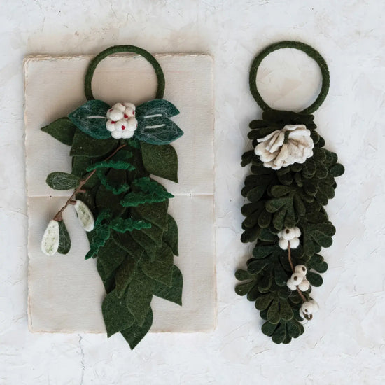 door hanger - wool felt - leaves + cream flowers (2 styles) by creative co-op