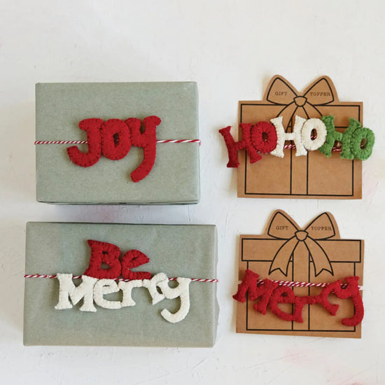 gift topper - felt holiday (4 phrases) by creative co-op