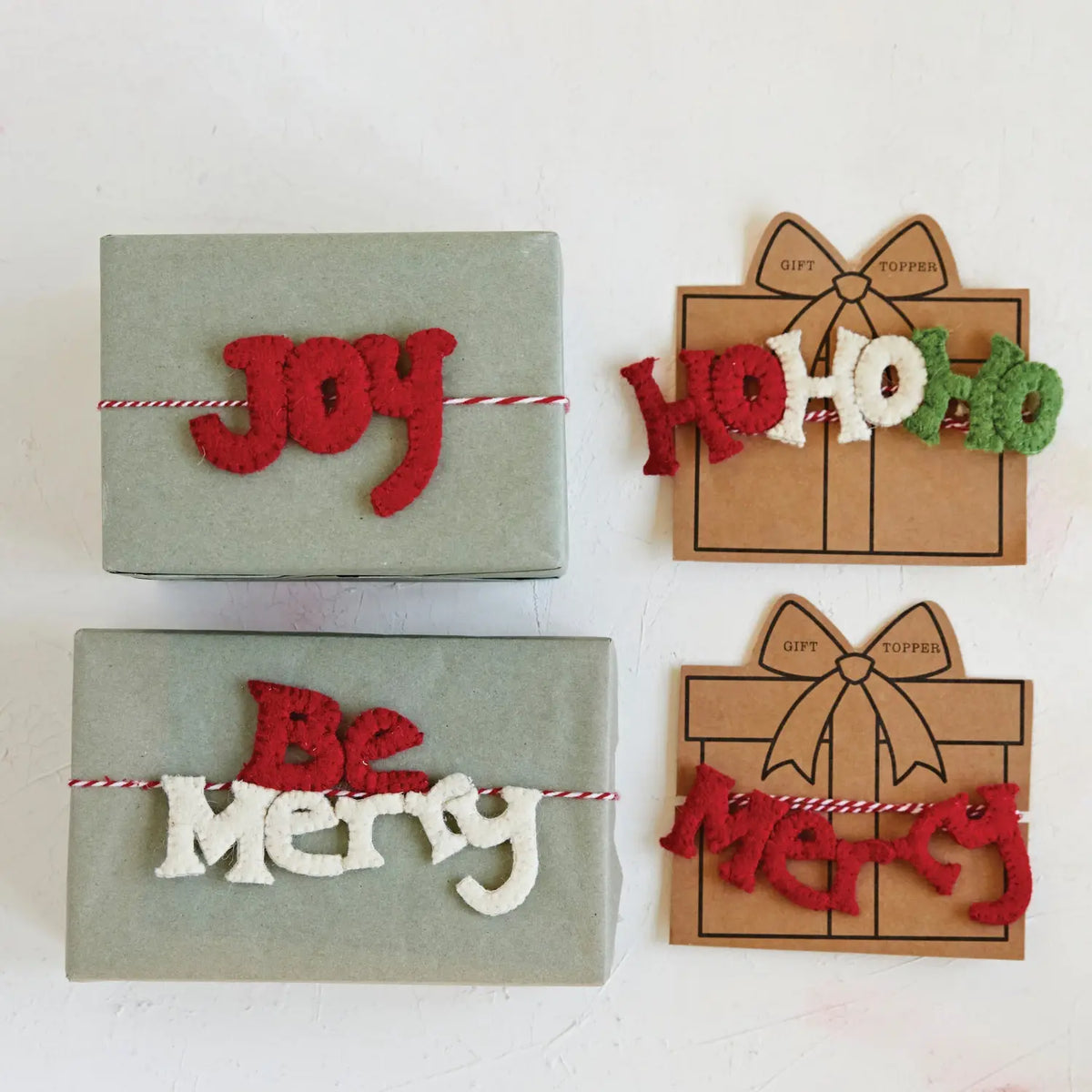 gift topper - felt holiday (4 phrases) by creative co-op