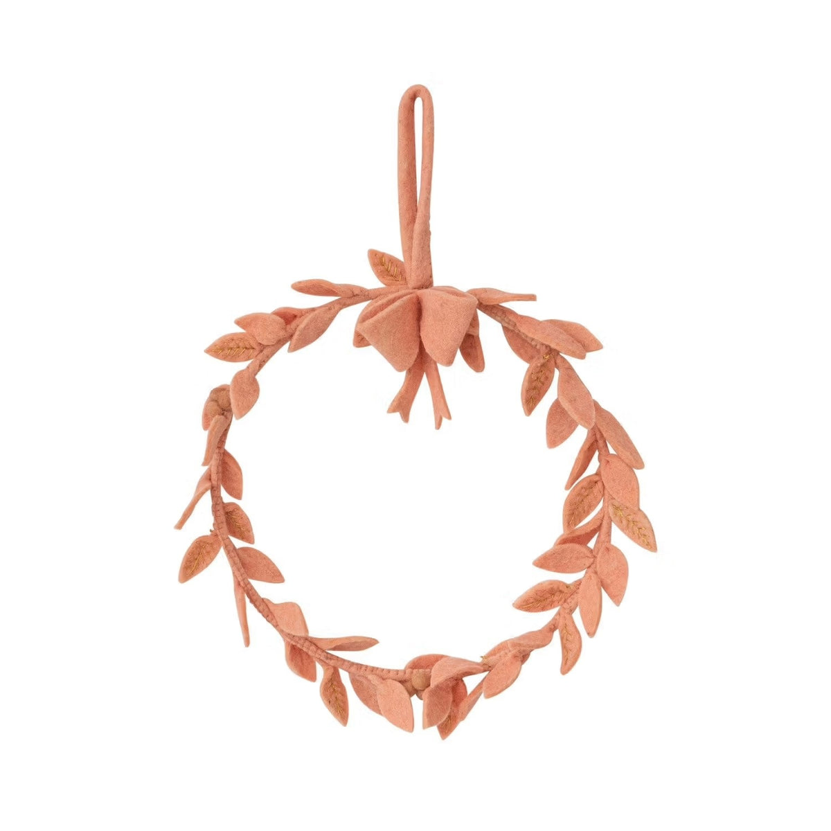 wreath - wool felt leaves + berries + bow - blush - 13" round by creative co-op