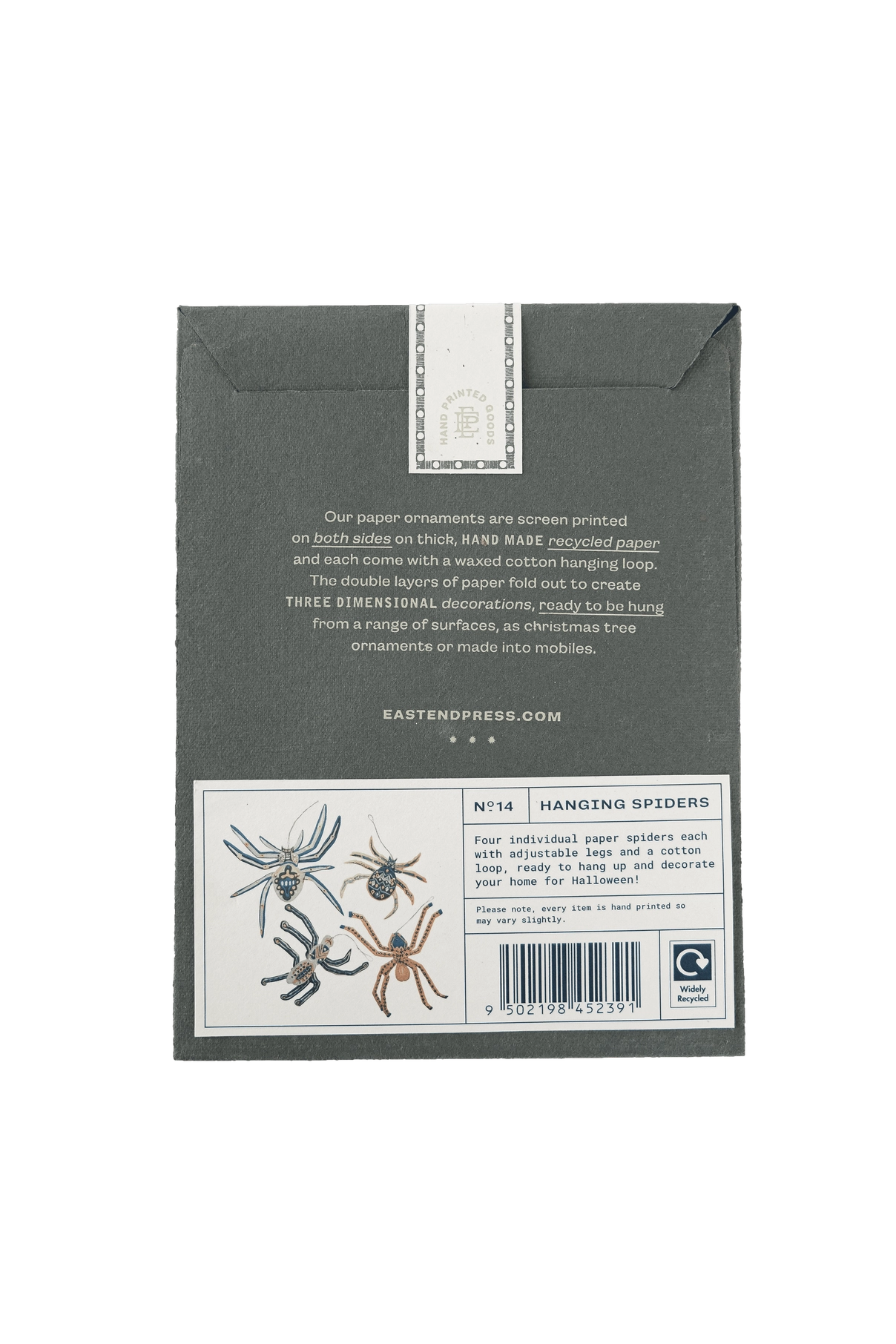 ornaments - recycled cotton paper - spiders by east end press