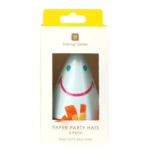 party hats - happy face paper - 5 pack by talking tables, usa