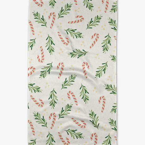 tea towel - microfiber holiday - happy canes/foliage by geometry house