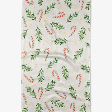 tea towel - microfiber holiday - happy canes/foliage by geometry house