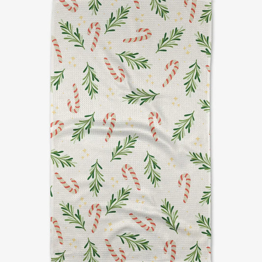 tea towel - microfiber holiday - happy canes/foliage by geometry house