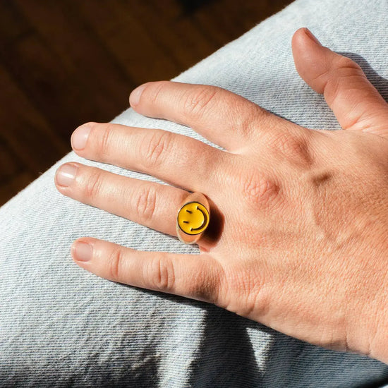 ring - smiley face - 24k gold plate by peter and june