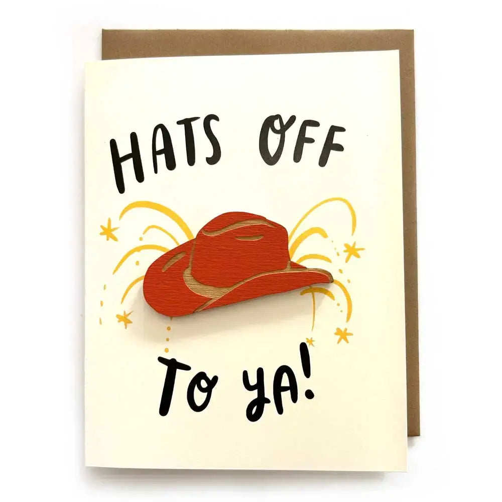 card + wood magnet - hats off to ya! by snowmade