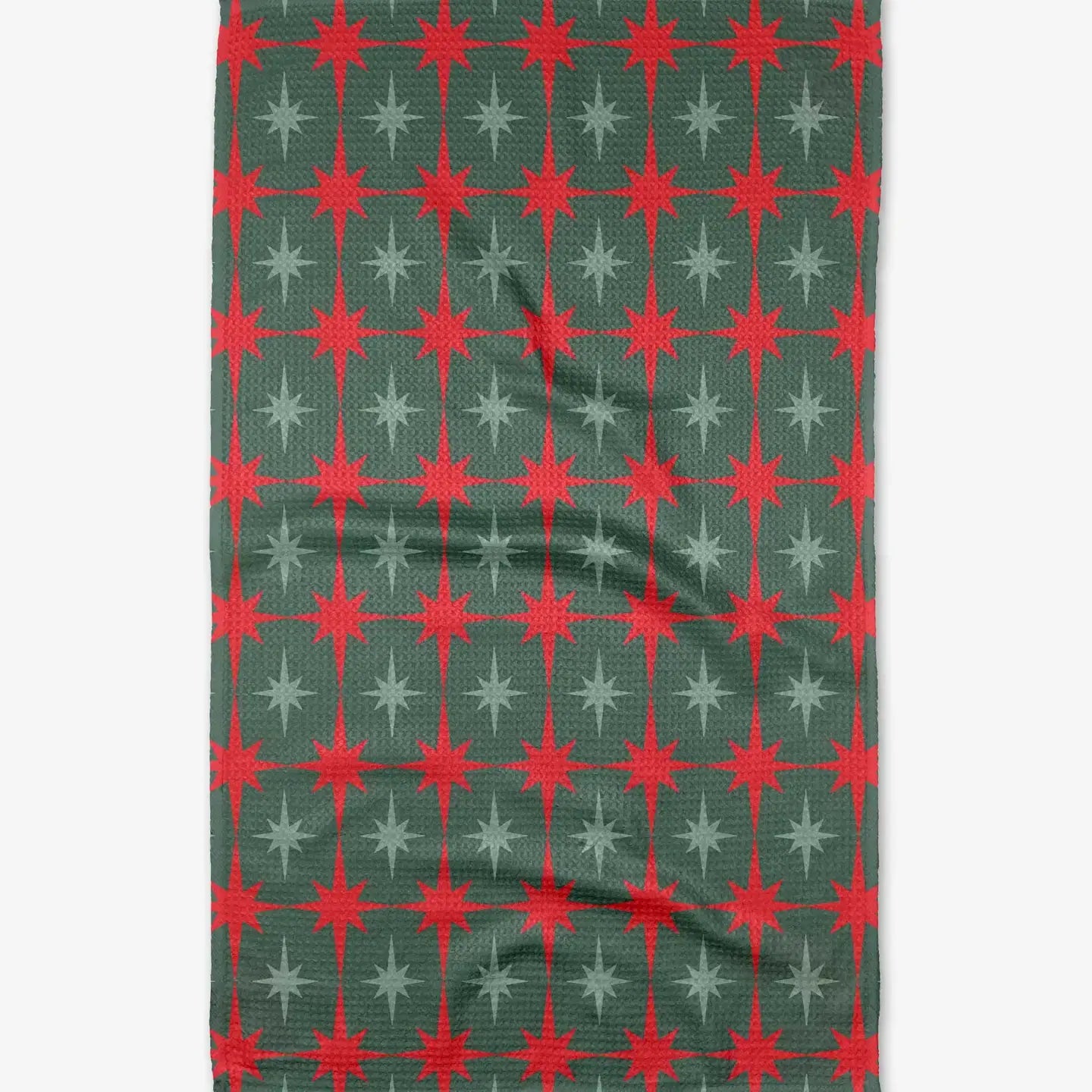 tea towel - microfiber holiday - red/green stars by geometry house