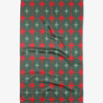 tea towel - microfiber holiday - red/green stars by geometry house
