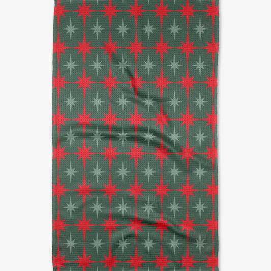 tea towel - microfiber holiday - red/green stars by geometry house