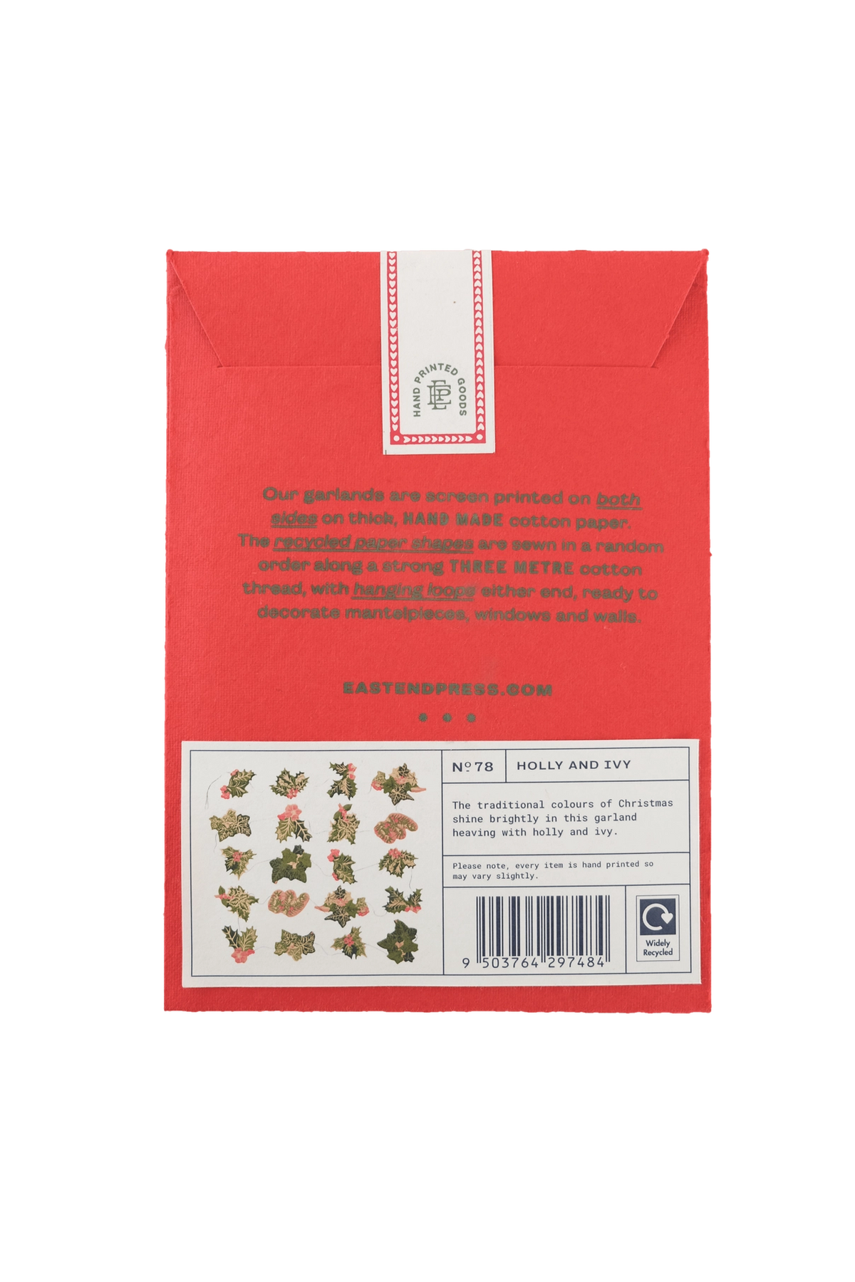 garland - recycled cotton paper - holly & ivy by east end press