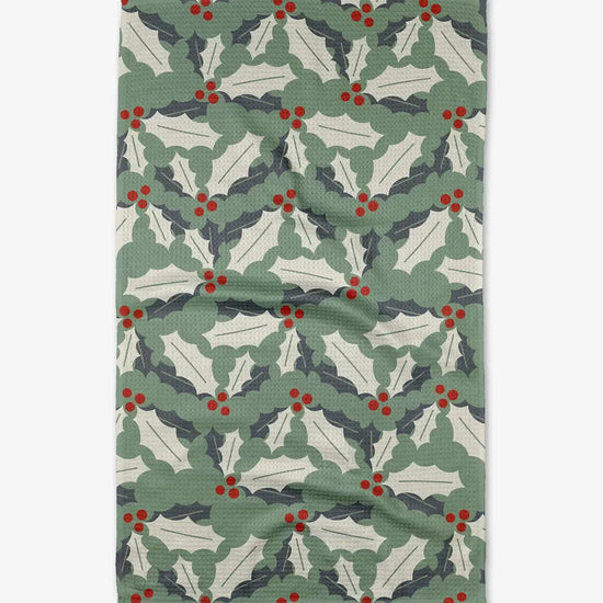 tea towel - microfiber holiday - holly jolly by geometry house