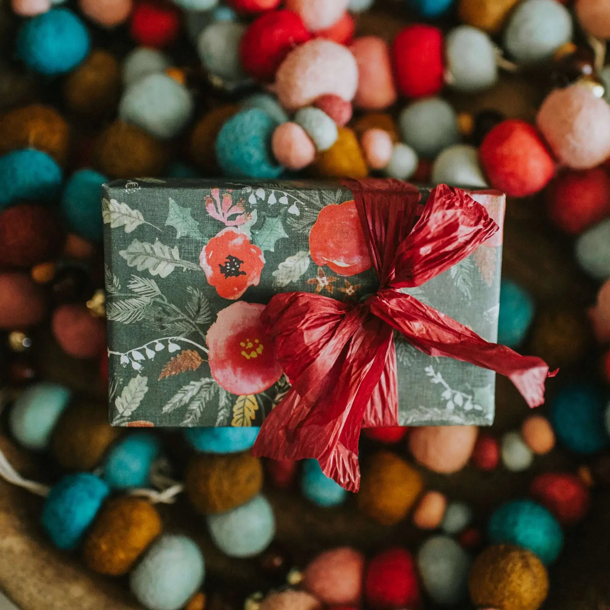 wrapping paper - 2-sided eco - homespun plaid/winter floral by wrappily eco gift wrap co.