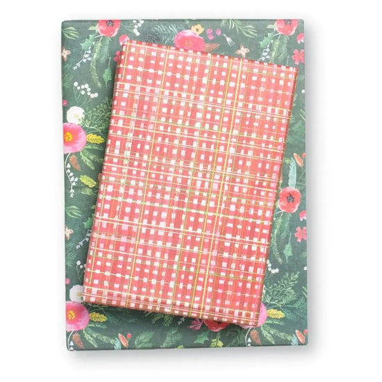 wrapping paper - 2-sided eco - homespun plaid/winter floral by wrappily eco gift wrap co.
