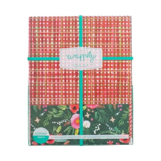 wrapping paper - 2-sided eco - homespun plaid/winter floral by wrappily eco gift wrap co.
