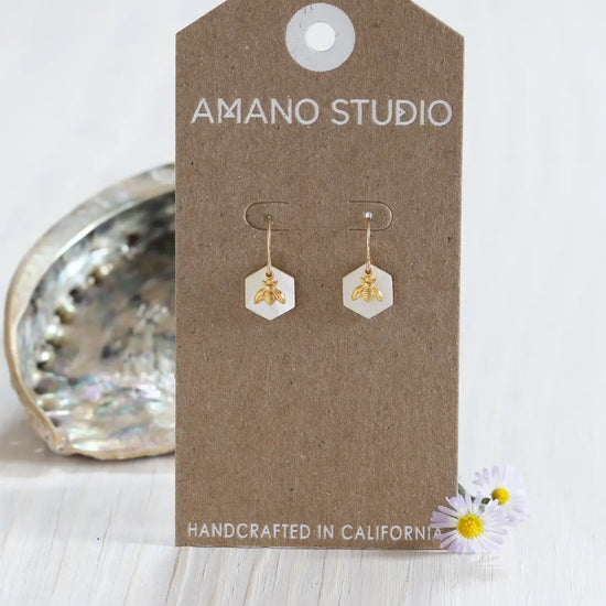 earrings - honey bee hexagon - 14k gold fill by amano studio