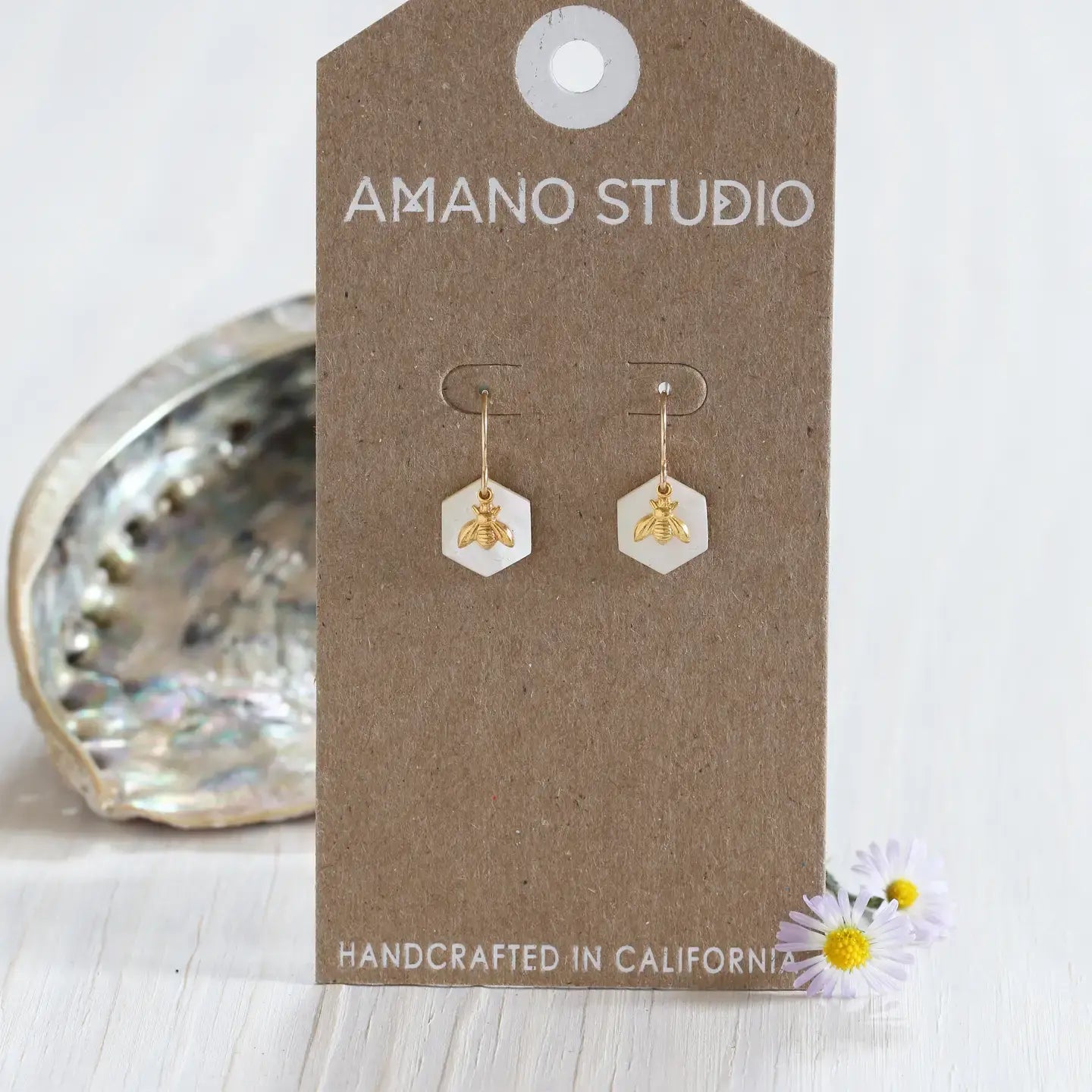 earrings - honey bee hexagon - 14k gold fill by amano studio