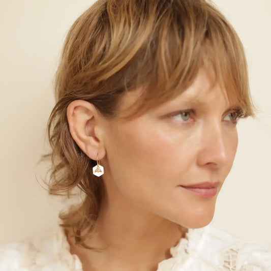 earrings - honey bee hexagon - 14k gold fill by amano studio