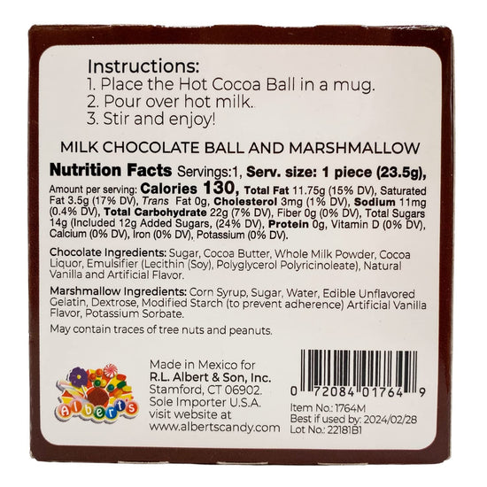 candy- hot cocoa ball - salted caramel milk chocolate w/marshmallow by redstone foods inc