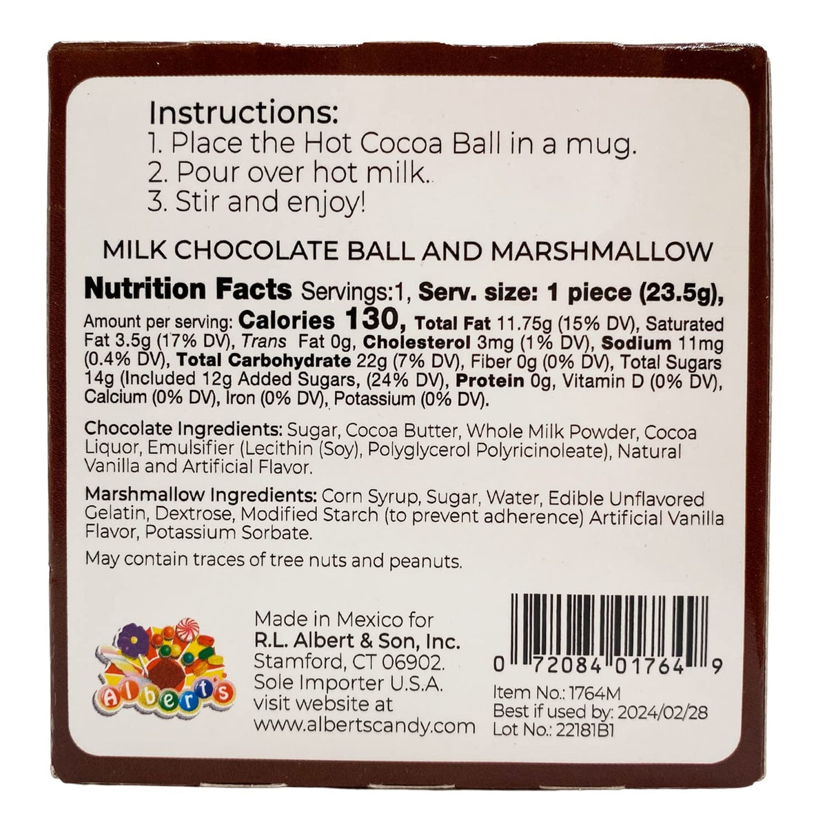 candy- hot cocoa ball - salted caramel milk chocolate w/marshmallow by redstone foods inc