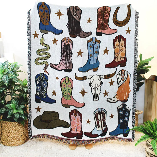 blanket - recycled cotton/acrylic - howdy cowgirl tapestry by calhoun & co.
