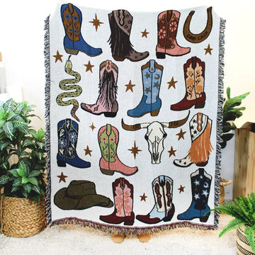 blanket - recycled cotton/acrylic - howdy cowgirl tapestry by calhoun & co.