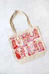 tote bag/zipper closure - howdy cowgirl - pink/red by calhoun & co.