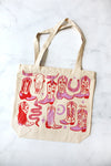 tote bag/zipper closure - howdy cowgirl - pink/red by calhoun & co.