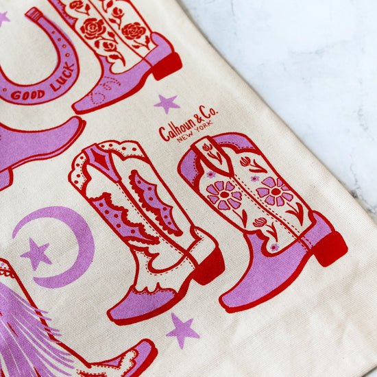 tote bag/zipper closure - howdy cowgirl - pink/red by calhoun & co.