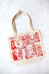 tote bag/zipper closure - howdy cowgirl - pink/red by calhoun & co.