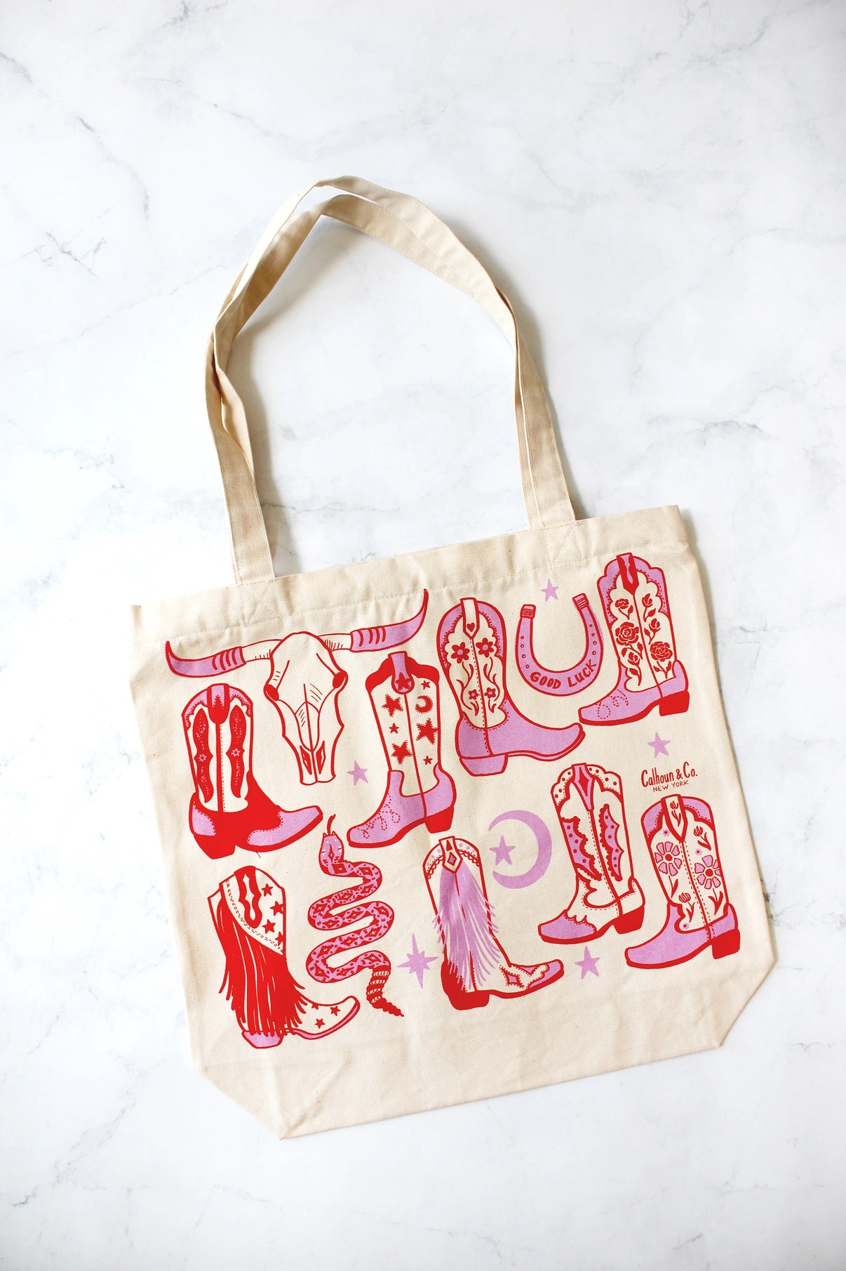 tote bag/zipper closure - howdy cowgirl - pink/red by calhoun & co.