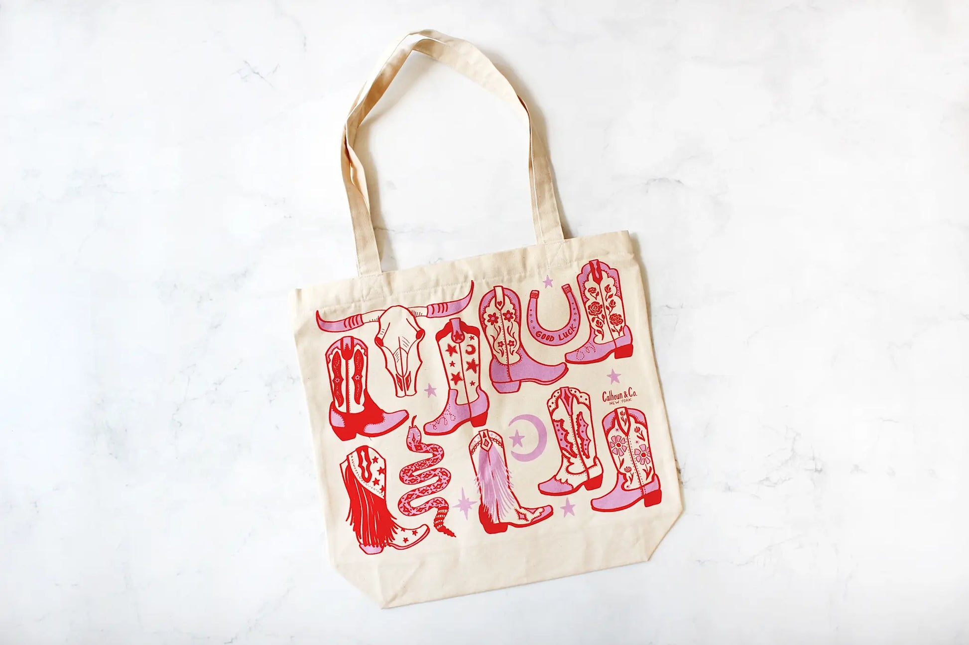 tote bag/zipper closure - howdy cowgirl - pink/red by calhoun & co.