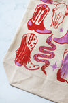 tote bag/zipper closure - howdy cowgirl - pink/red by calhoun & co.